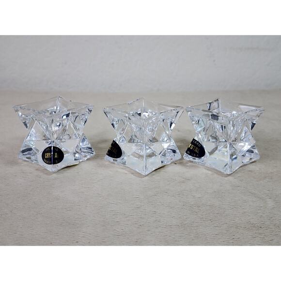 Crystal Clear Candle Holder Votive 24% Lead Crystal Pointed Star 2" x 2" USA x3 - Picture 5 of 13